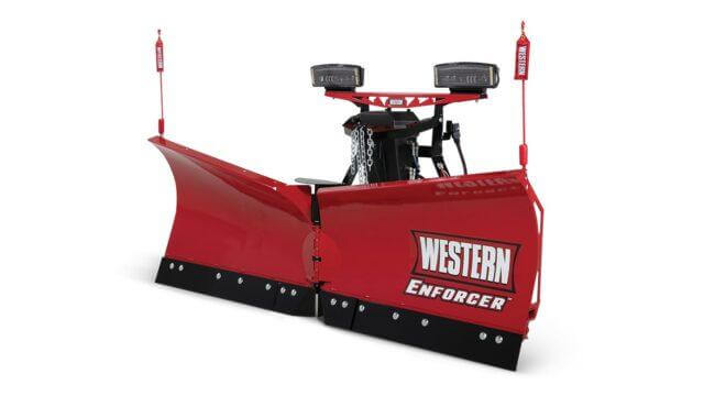 A red snowplow with a white background.